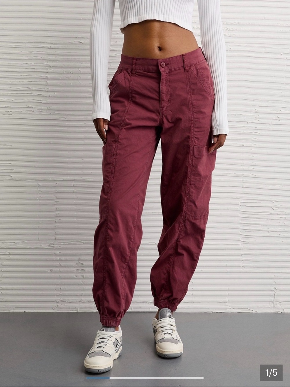High-Rise Cargo Jogger Pants in Burgundy